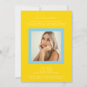 Blue Yellow Bold Minimal High School Photo Grad 案内状 (裏面)