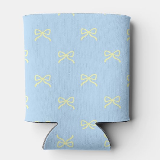 Blue & Yellow Bow Pattern Pastel Modern Party 缶クーラー (裏面)