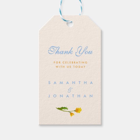 Blue & Yellow buttercup editable wedding ギフトタグ (正面)