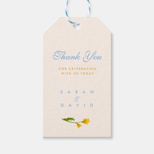 Blue & Yellow buttercup editable wedding ギフトタグ (正面)