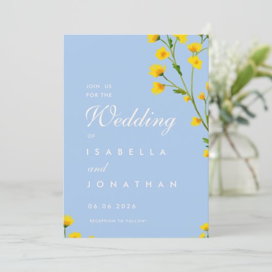 Blue & Yellow buttercup editable wedding 招待状 (スタンド正面)