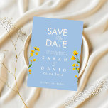Blue & Yellow buttercup save the date   招待状<br><div class="desc">Celebrate your love with this soft and romantic blue and yellow wildflower wedding invitation. Featuring delicate buttercup florals against a dusty blue background, this design blends rustic charm with timeless elegance. Perfect for spring and summer weddings, garden ceremonies, countryside venues, and cottagecore-inspired celebrations. The airy layout and hand-painted floral accents...</div>