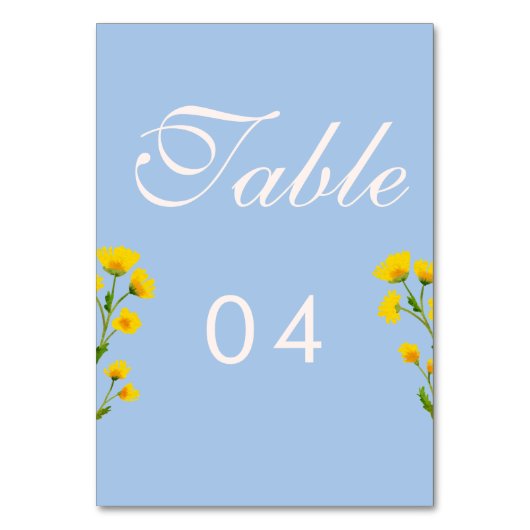 Blue & Yellow buttercup Wedding table numbers テーブルナンバー (正面)