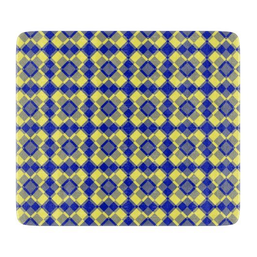 Blue Yellow Checker Argyle Pattern カッティングボード (正面)