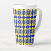 Blue Yellow Checker Argyle Pattern カフェラテマグ (右アングル)
