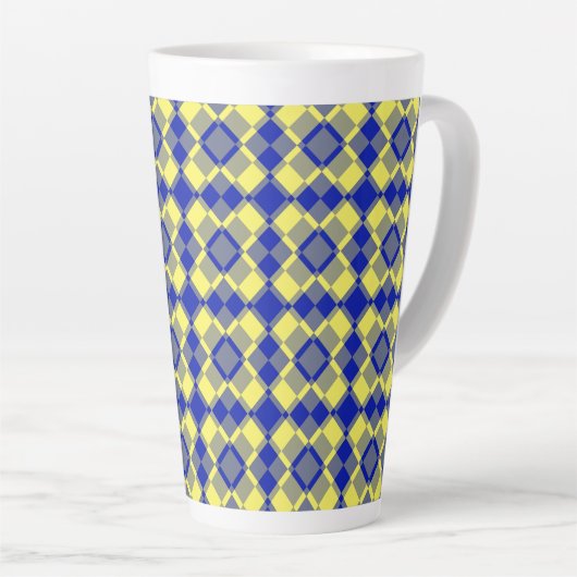 Blue Yellow Checker Argyle Pattern カフェラテマグ (右アングル)