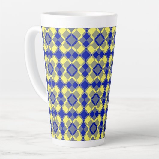 Blue Yellow Checker Argyle Pattern カフェラテマグ (左アングル)