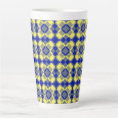 Blue Yellow Checker Argyle Pattern カフェラテマグ (正面)