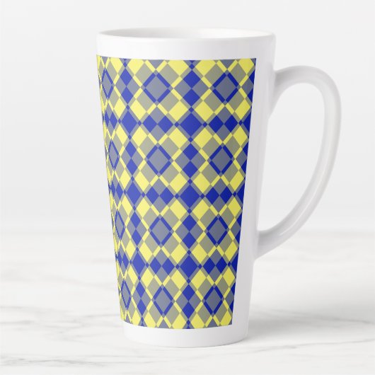 Blue Yellow Checker Argyle Pattern カフェラテマグ (右)