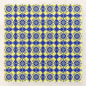 Blue Yellow Checker Argyle Pattern ガラスコースター (正面)