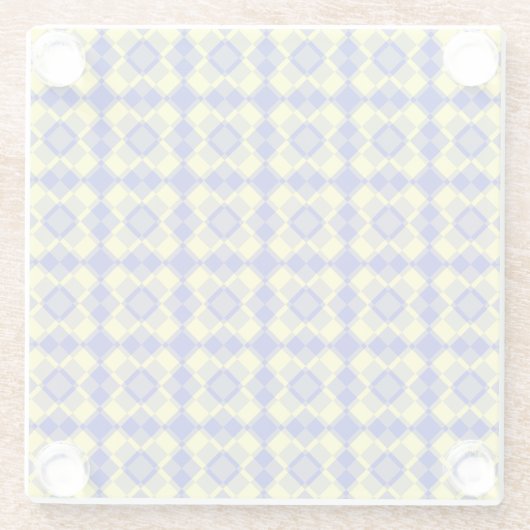Blue Yellow Checker Argyle Pattern ガラスコースター (裏面)