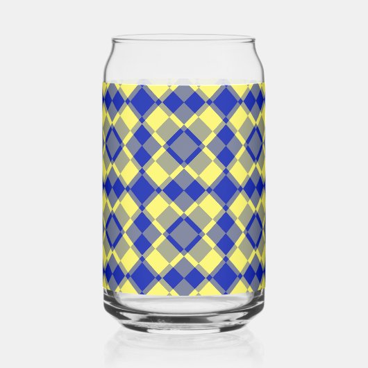 Blue Yellow Checker Argyle Pattern ガラス缶 (正面)