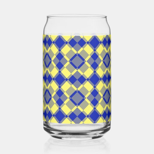 Blue Yellow Checker Argyle Pattern ガラス缶 (裏面)