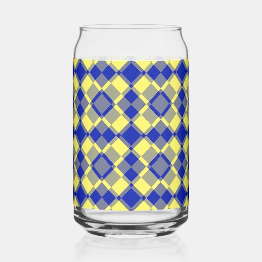Blue Yellow Checker Argyle Pattern ガラス缶 (右)