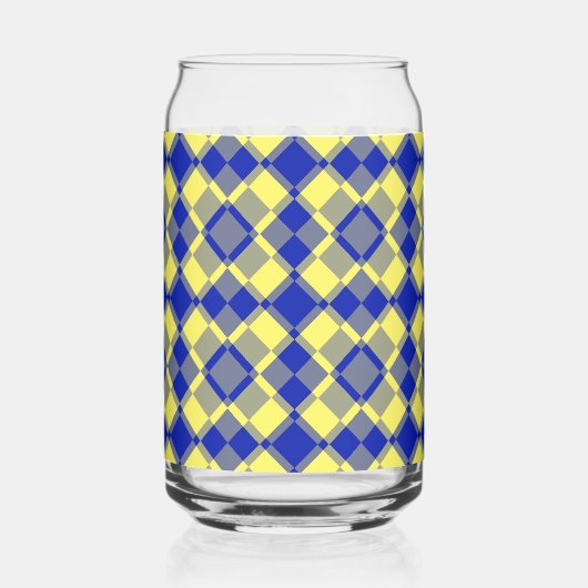 Blue Yellow Checker Argyle Pattern ガラス缶 (左)