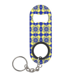 Blue Yellow Checker Argyle Pattern キーホルダー栓抜き