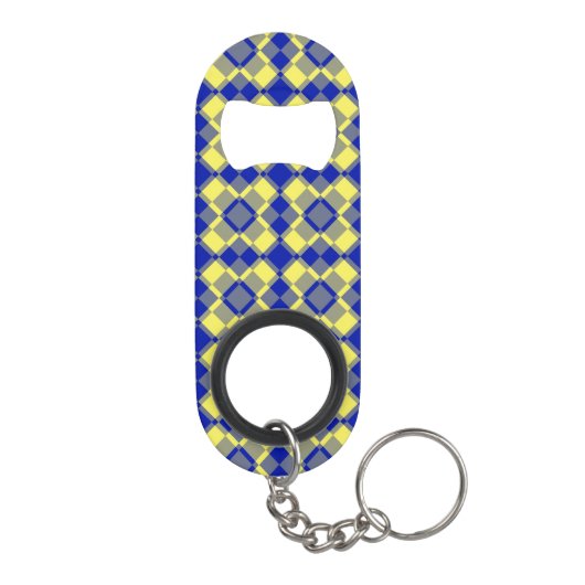 Blue Yellow Checker Argyle Pattern キーホルダー栓抜き (裏面)