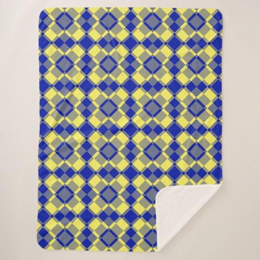 Blue Yellow Checker Argyle Pattern シェルパブランケット (正面)