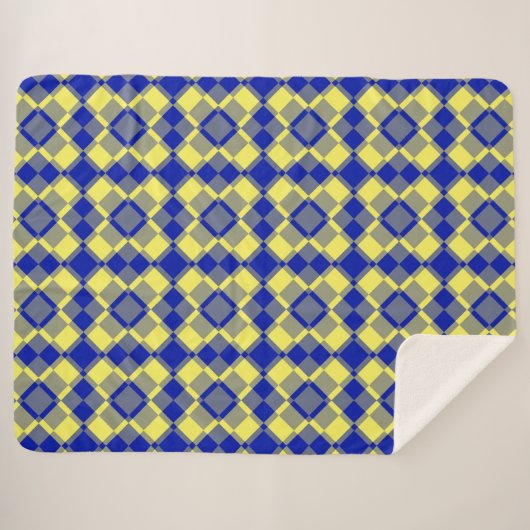 Blue Yellow Checker Argyle Pattern シェルパブランケット (正面(横))