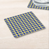 Blue Yellow Checker Argyle Pattern スクエアペーパーコースター (アングル)