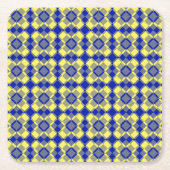 Blue Yellow Checker Argyle Pattern スクエアペーパーコースター (正面)