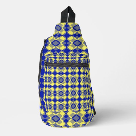 Blue Yellow Checker Argyle Pattern スリングバッグ (正面)