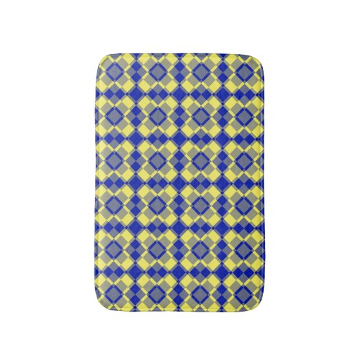 Blue Yellow Checker Argyle Pattern バスマット (正面縦)