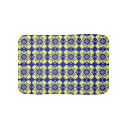 Blue Yellow Checker Argyle Pattern バスマット (正面)