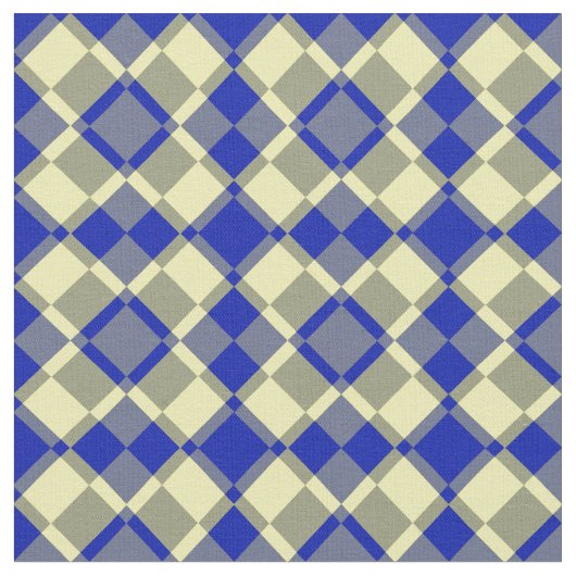 Blue Yellow Checker Argyle Pattern ファブリック (クローズアップ)