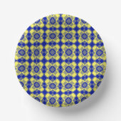 Blue Yellow Checker Argyle Pattern ペーパーボウル (正面)