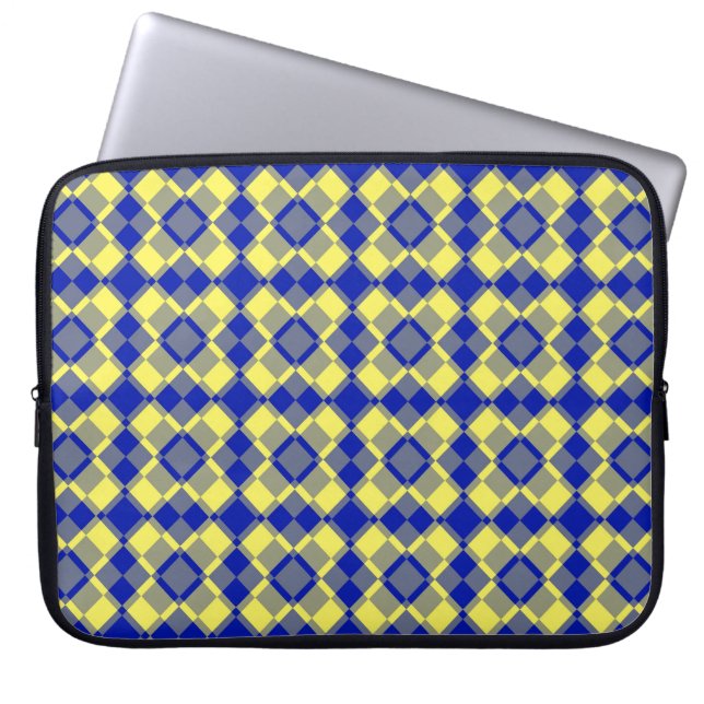 Blue Yellow Checker Argyle Pattern ラップトップスリーブ (正面)