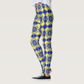 Blue Yellow Checker Argyle Pattern レギンス (左)