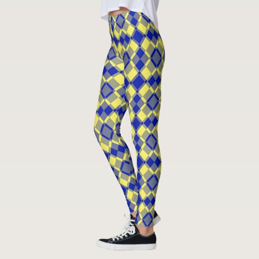 Blue Yellow Checker Argyle Pattern レギンス (左)
