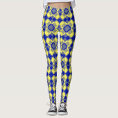 Blue Yellow Checker Argyle Pattern レギンス (正面)