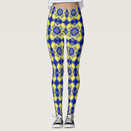 Blue Yellow Checker Argyle Pattern レギンス
