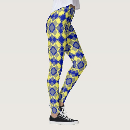 Blue Yellow Checker Argyle Pattern レギンス (右)