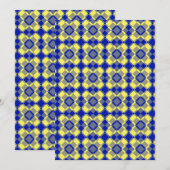 Blue Yellow Checker Argyle Pattern 招待状 (正面/裏面)