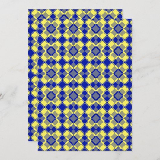 Blue Yellow Checker Argyle Pattern 招待状 (正面/裏面)