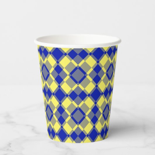 Blue Yellow Checker Argyle Pattern 紙コップ (裏面)