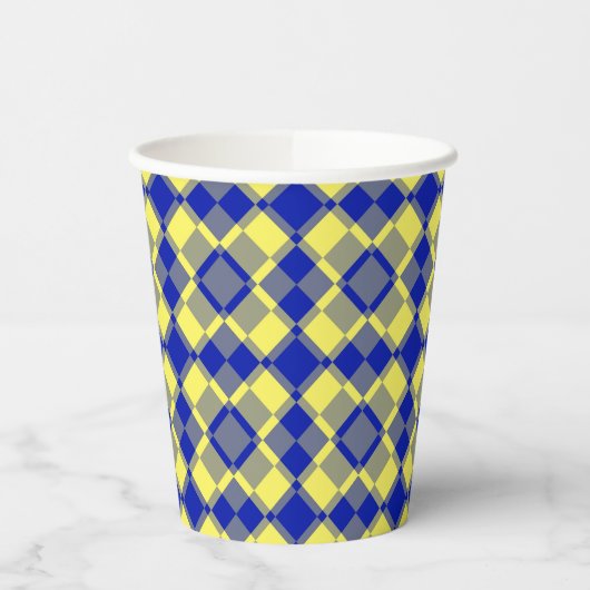 Blue Yellow Checker Argyle Pattern 紙コップ (左)