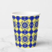 Blue Yellow Checker Argyle Pattern 紙コップ (正面)