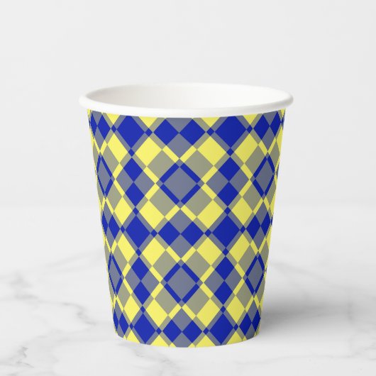 Blue Yellow Checker Argyle Pattern 紙コップ (正面)