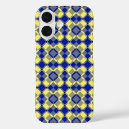 Blue Yellow Checker Argyle Pattern iPhone 16ケース