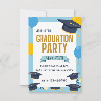 Blue Yellow Colorful Graduation Party Invitation 招待状