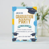 Blue Yellow Colorful Graduation Party Invitation 招待状 (スタンド正面)