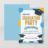 Blue Yellow Colorful Graduation Party Invitation 招待状 (正面/裏面)