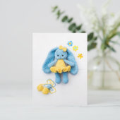 Blue & Yellow Crochet Bunny — Cozy Handmade Art ポストカード (スタンド正面)