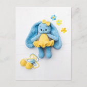 Blue & Yellow Crochet Bunny — Cozy Handmade Art ポストカード (正面)