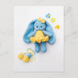 Blue & Yellow Crochet Bunny — Cozy Handmade Art ポストカード