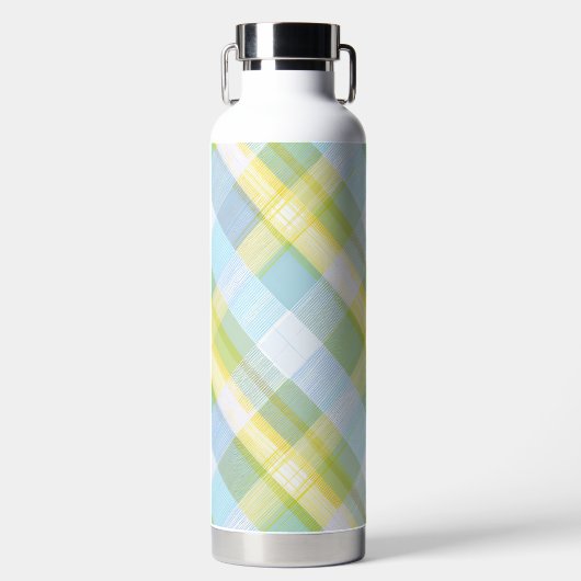 BLUE & YELLOW EASTER PLAID PATTERN ウォーターボトル (正面)